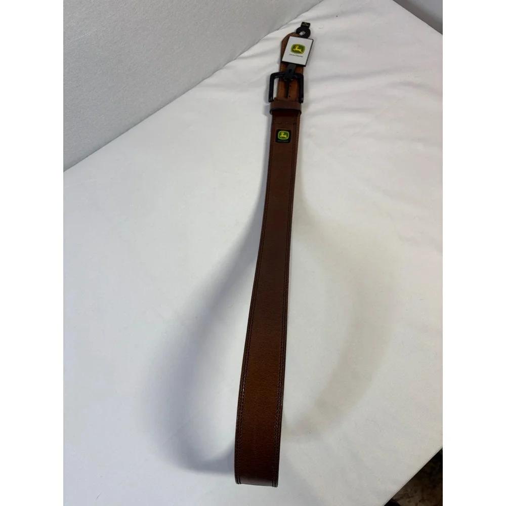 John Deere Mens Brown Leather Belt XL 42-44 Genuine Leather Black Buckle 71201